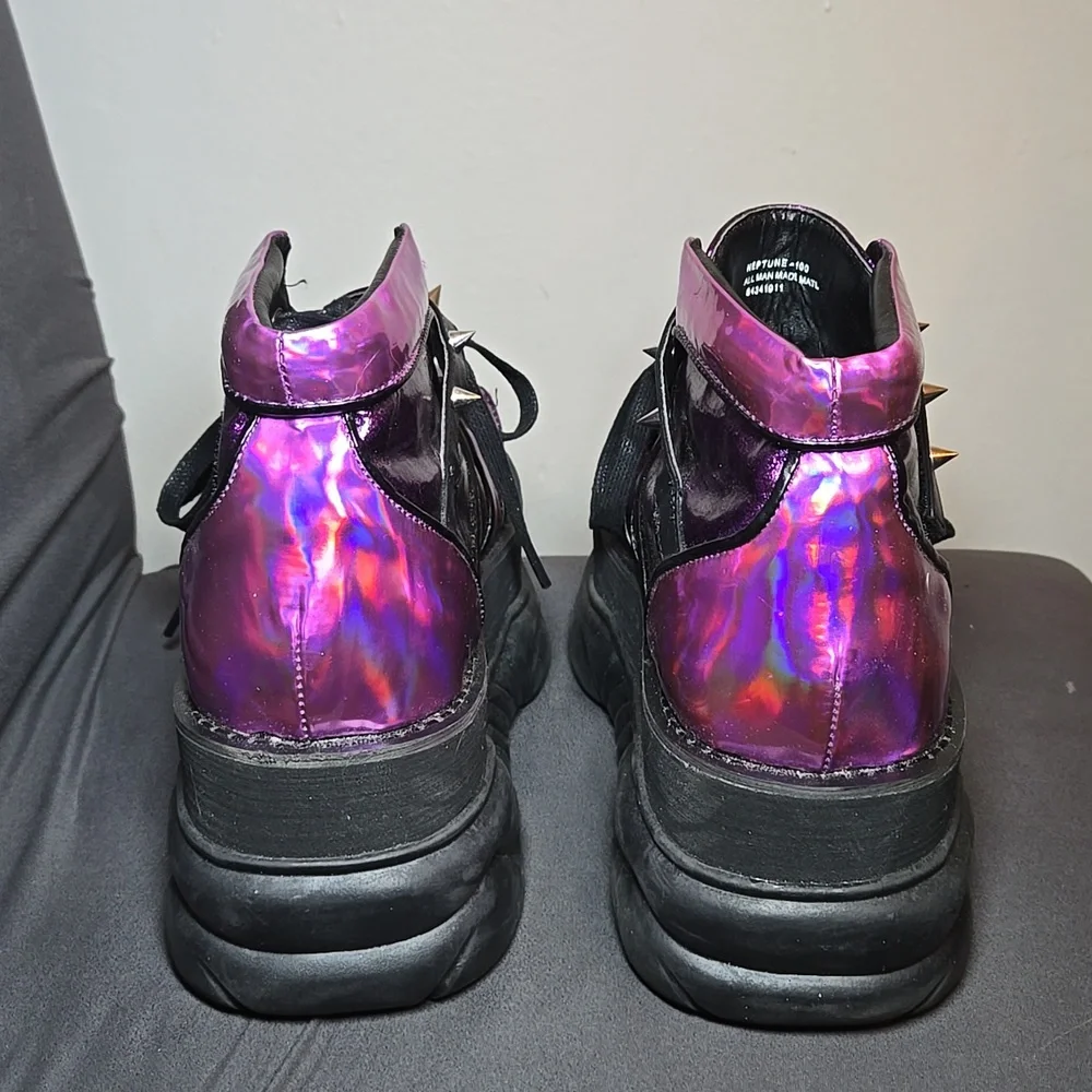 Demonia Plant Neptunez 100 UV Unisex Platform Purple Glitter Hologram Sneakers - Picture 9 of 16